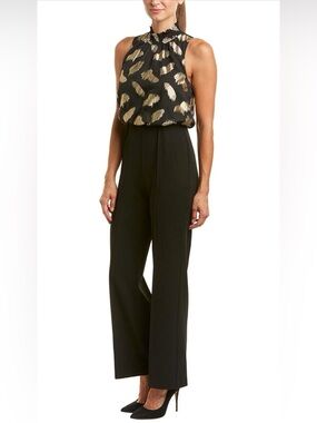 Donna Morgan Women Metallic Jumpsuit Party Cocktail Vacation Women 14 Black Gold